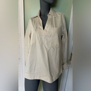 Banana Republic Shirt Women's XS cream Collared V-Neck Long Sleeve NWT